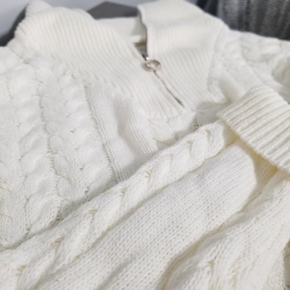 Cable Knit Quarter Zip Sweater - Cream (XS) - VENUS - Picture 7 of 9